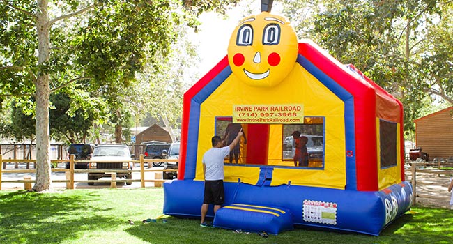 Monn Bounce Weekday Discounts Irvine Park Railroad │ Train Rides │ Party and Special Event Areas │ Moon Bounce Rentals │ Wheel Fun Rentals at Irvine Park Bike and Paddle Boat Rentals │ Pumpkin Patch │ Christmas Train │ Easter Eggstravaganza │ 4th Grade California History Education Program │ Snack Bars │ irvineregionalpark irvineparkfun ocparks trainrides birthdayparties bikerentals paddleboats orangecounty oc familyfun chapmanatjamboree