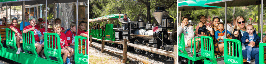 Children riding the train at Irvine Park Railroad